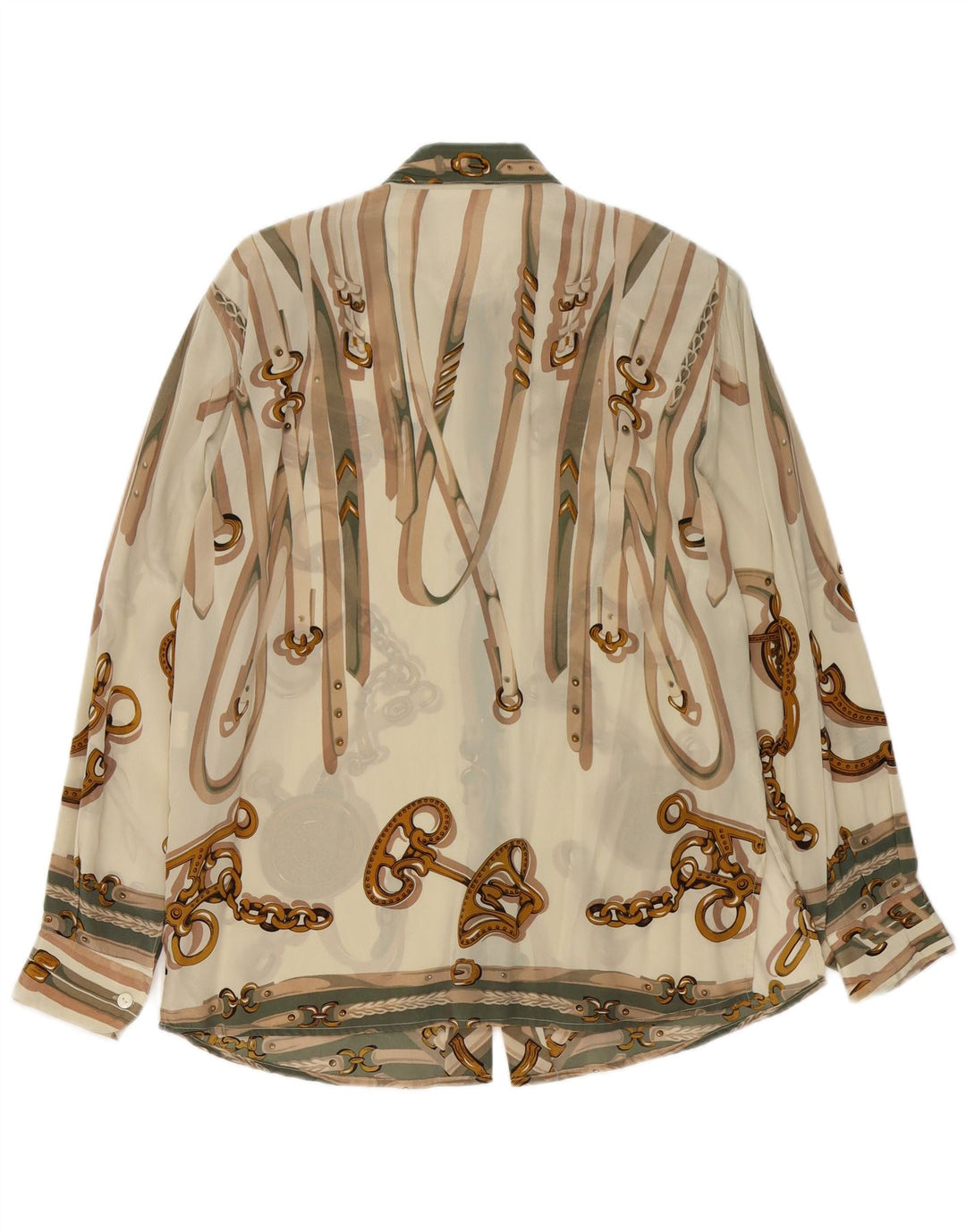Camicetta camicia vintage da donna con motivo astratto IT 46 grande acetato beige