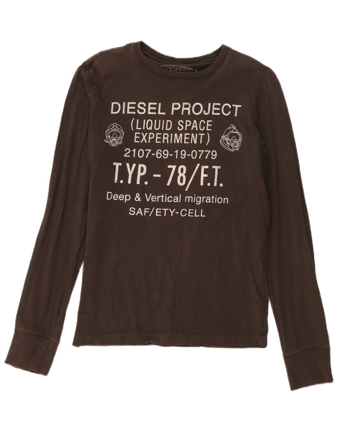 Diesel Top grafico da uomo a maniche lunghe in cotone kaki grande