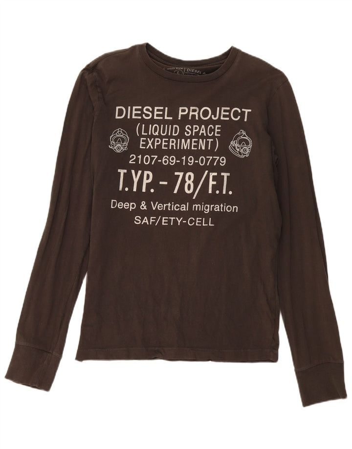 Diesel Top grafico da uomo a maniche lunghe in cotone kaki grande