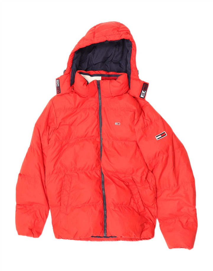 Giacca imbottita con cappuccio da uomo Tommy Hilfiger UK 40 grande poliestere rosso