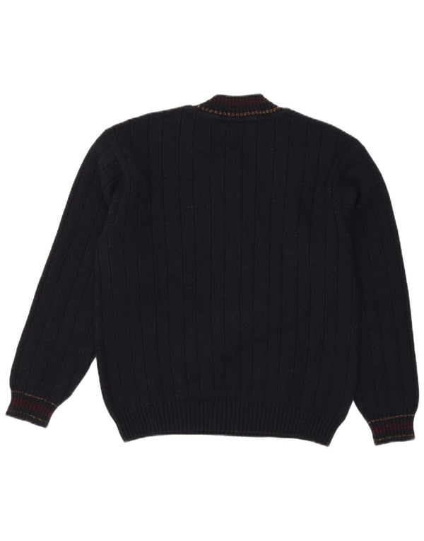 Il Granchio Mens V-Neck Jumper Sweater Large Navy Blue Wool