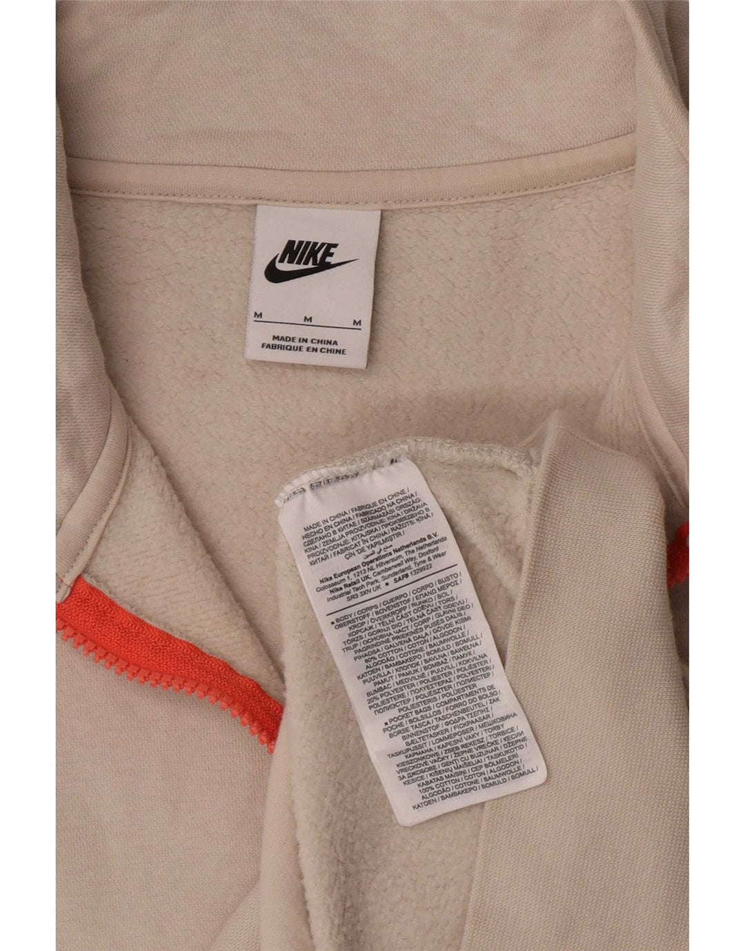 Felpa Nike da uomo con zip e collo, in cotone bianco sporco medio