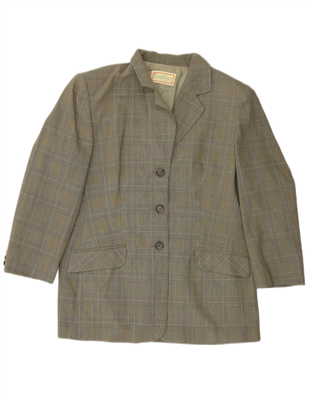 Giacca blazer a 3 bottoni da donna Elizabeth Ascot UK 18 XL verde pied de poule