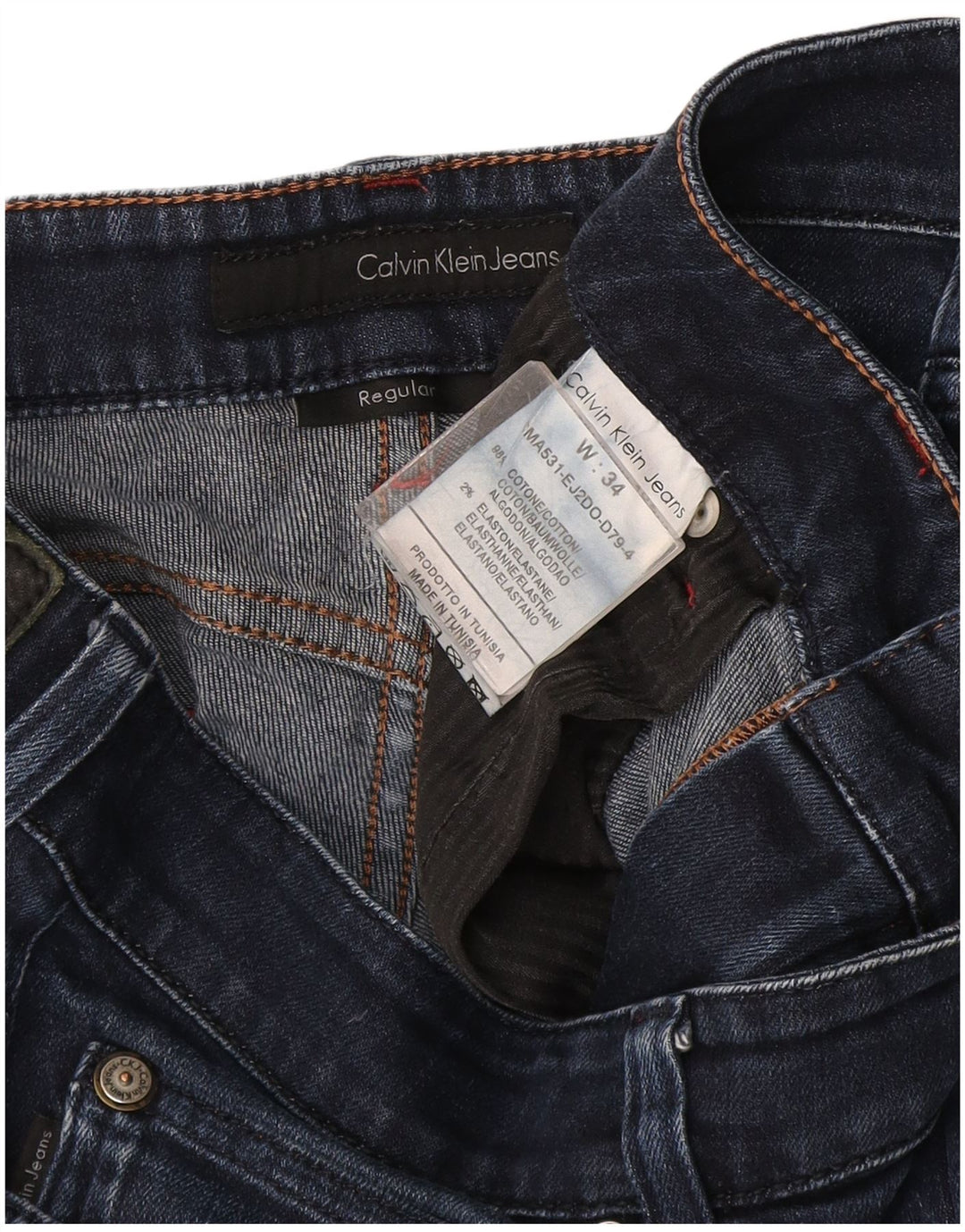 Jeans dritti regolari da uomo Calvin Klein W34 L30 cotone blu navy