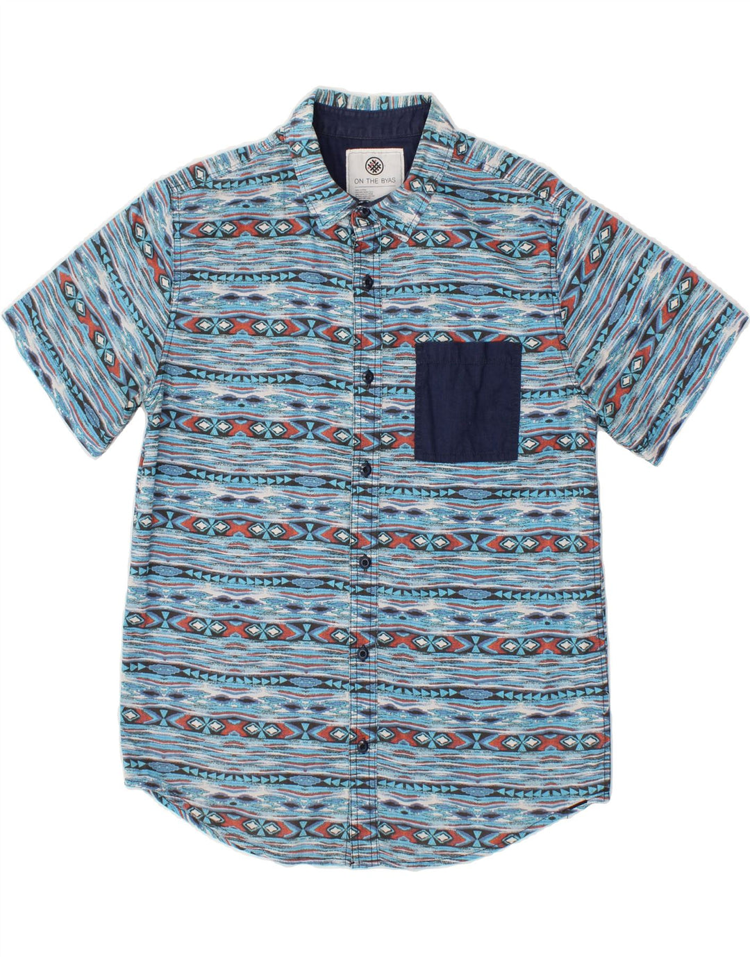 Camicia da uomo a maniche corte VINTAGE in cotone a righe blu medio