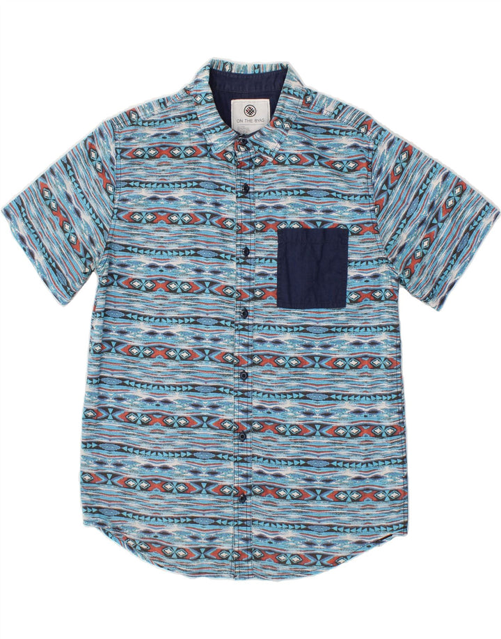 Camicia da uomo a maniche corte VINTAGE in cotone a righe blu medio