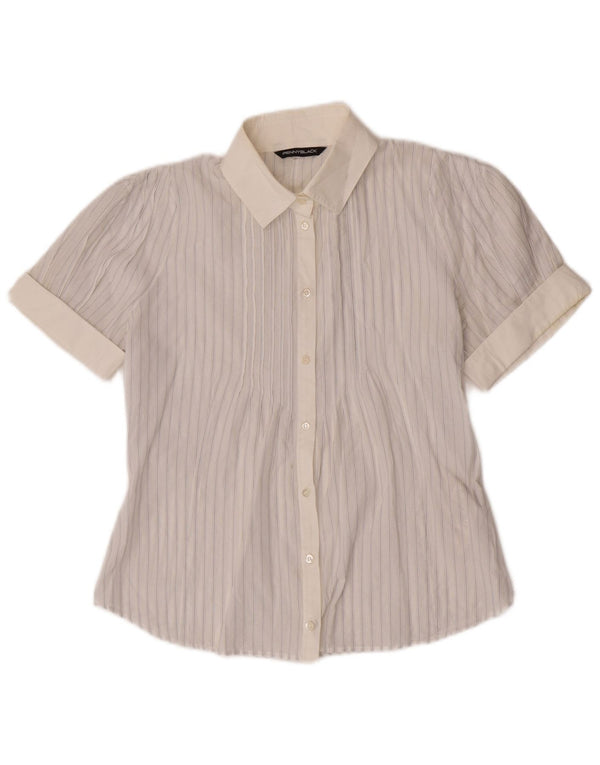 Penny Black Camicia a maniche corte da donna UK 10 Piccolo cotone a righe bianco sporco