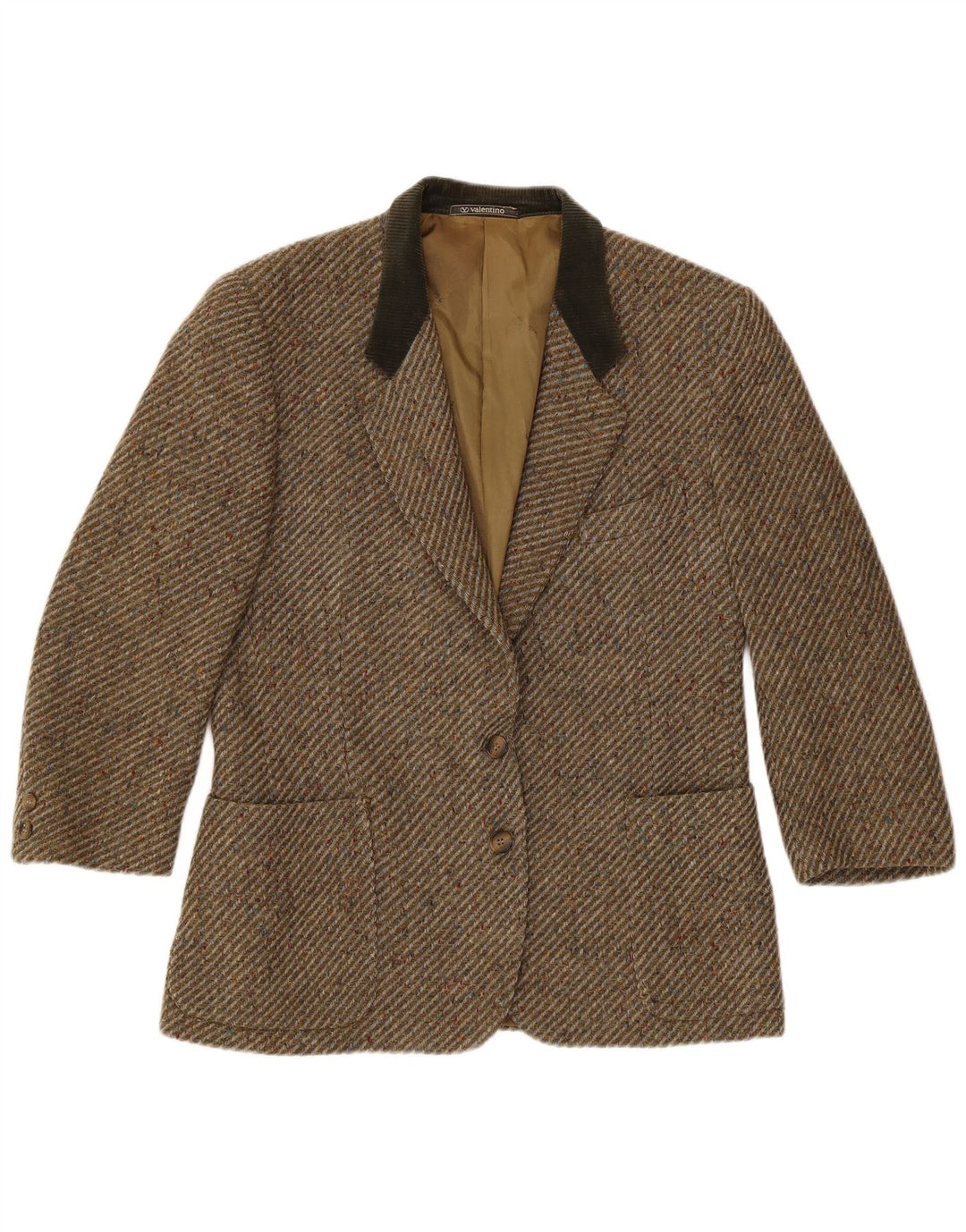 Giacca blazer da donna a 2 bottoni Valentino UK 16 grande a spina di pesce kaki