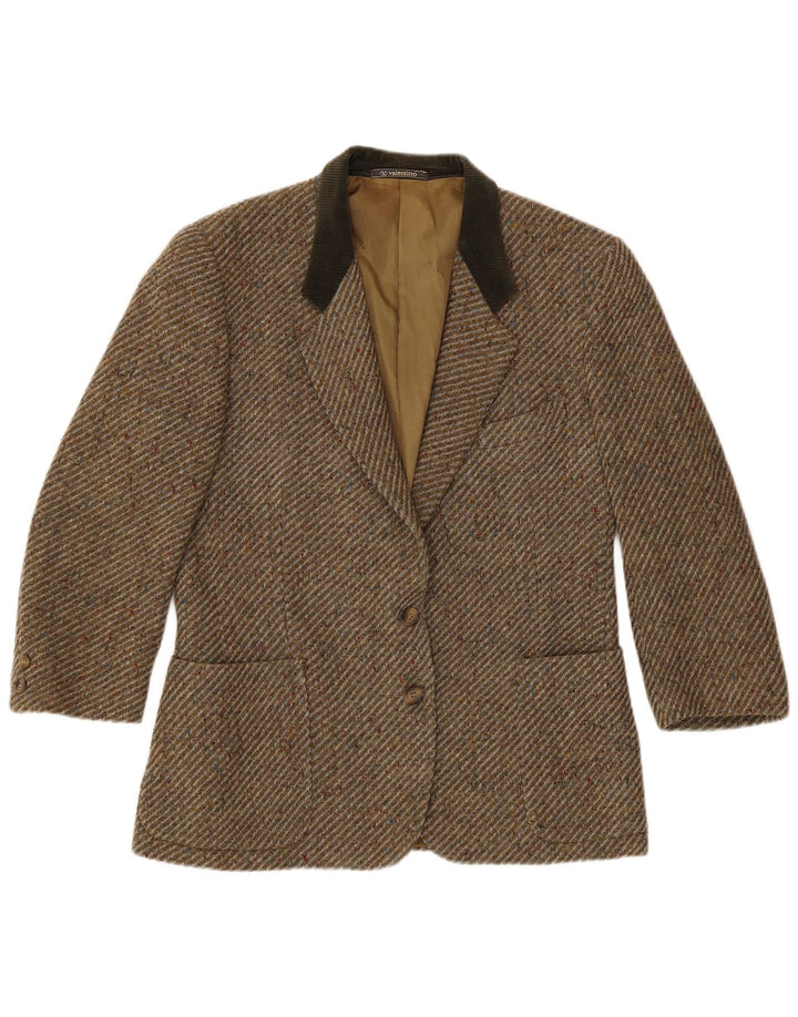 Giacca blazer da donna a 2 bottoni Valentino UK 16 grande a spina di pesce kaki