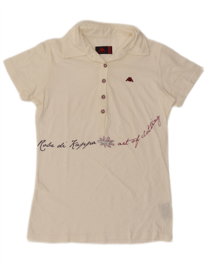 Polo grafica da donna KAPPA UK 10 piccola in cotone bianco