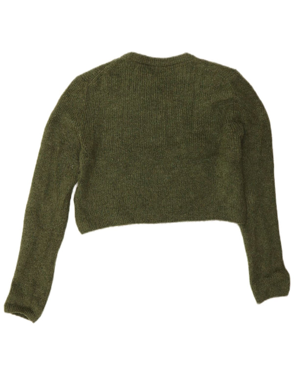 ZARA Maglione Girocollo Corto da Donna UK 8 Piccolo Acrilico Verde
