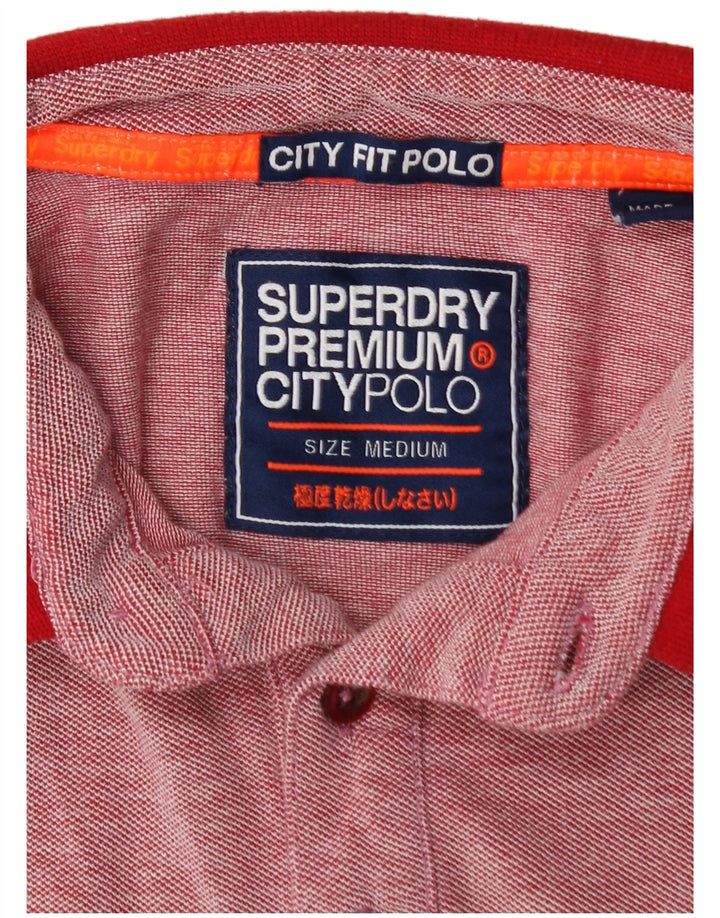 Polo da uomo City Fit SUPERDRY in cotone mélange rosso medio