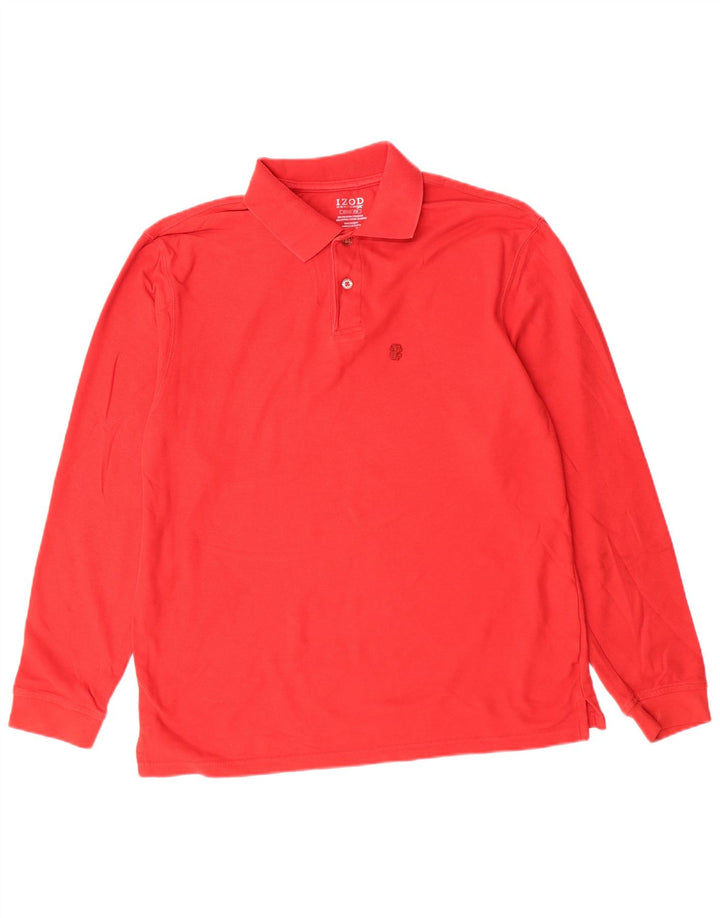 Polo da uomo a maniche lunghe Izod in poliestere rosso medio