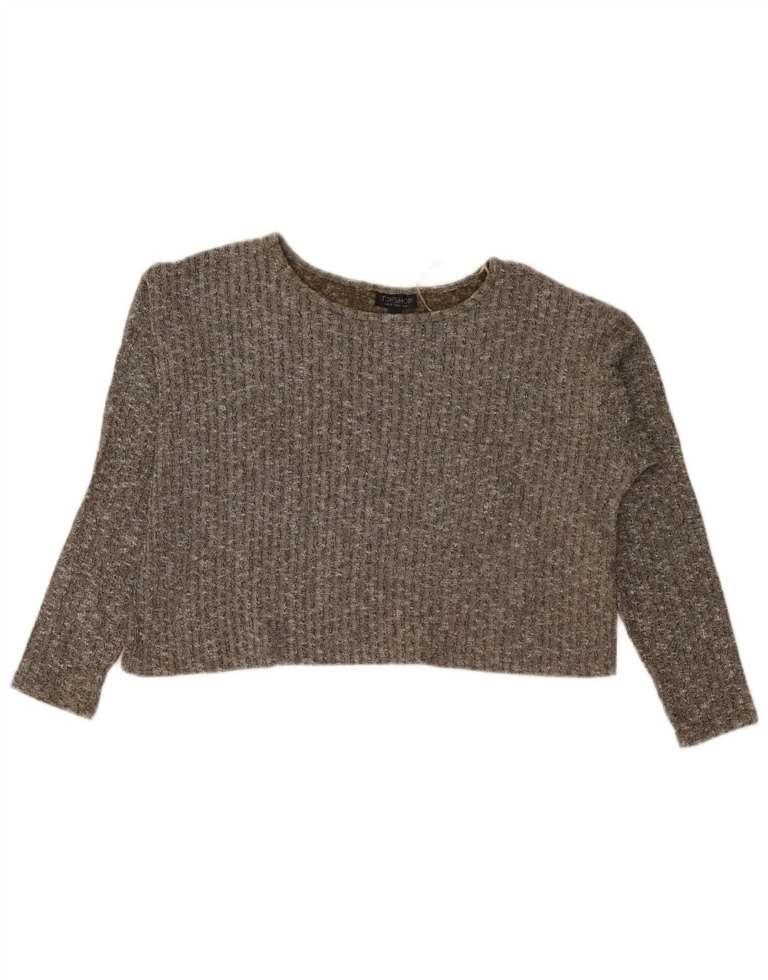 Maglione maglione oversize da donna con scollo a barca Topshop UK 8 piccolo kaki chiazzato