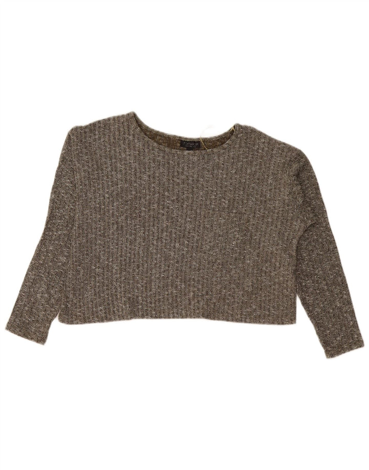 Maglione maglione oversize da donna con scollo a barca Topshop UK 8 piccolo kaki chiazzato