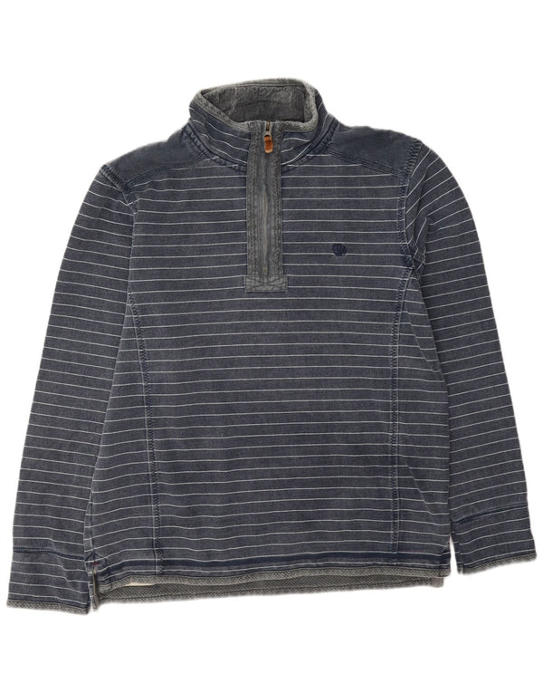 Felpa da uomo con collo con zip Fat Face, maglione medio, cotone a righe blu navy