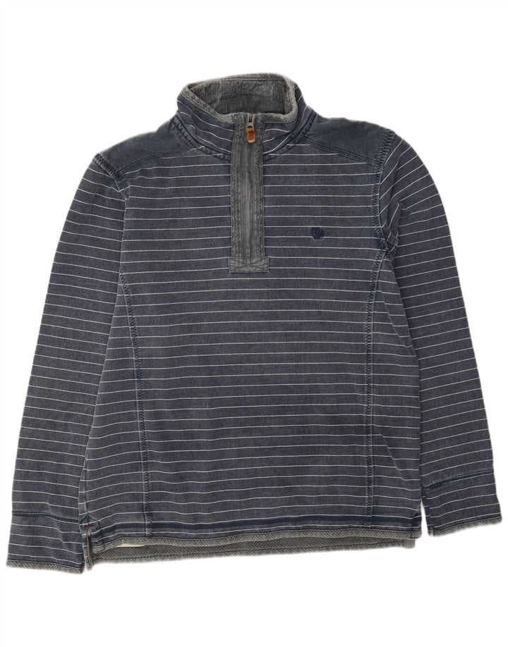 Felpa da uomo con collo con zip Fat Face, maglione medio, cotone a righe blu navy