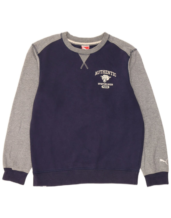 Felpa grafica da uomo Puma, maglione medio, blu navy, cotone color block