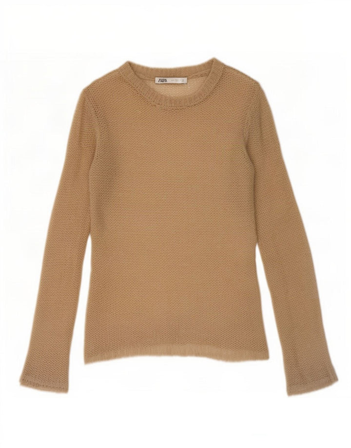 Top trasparente da donna Zara a maniche lunghe UK 10 piccolo Beige