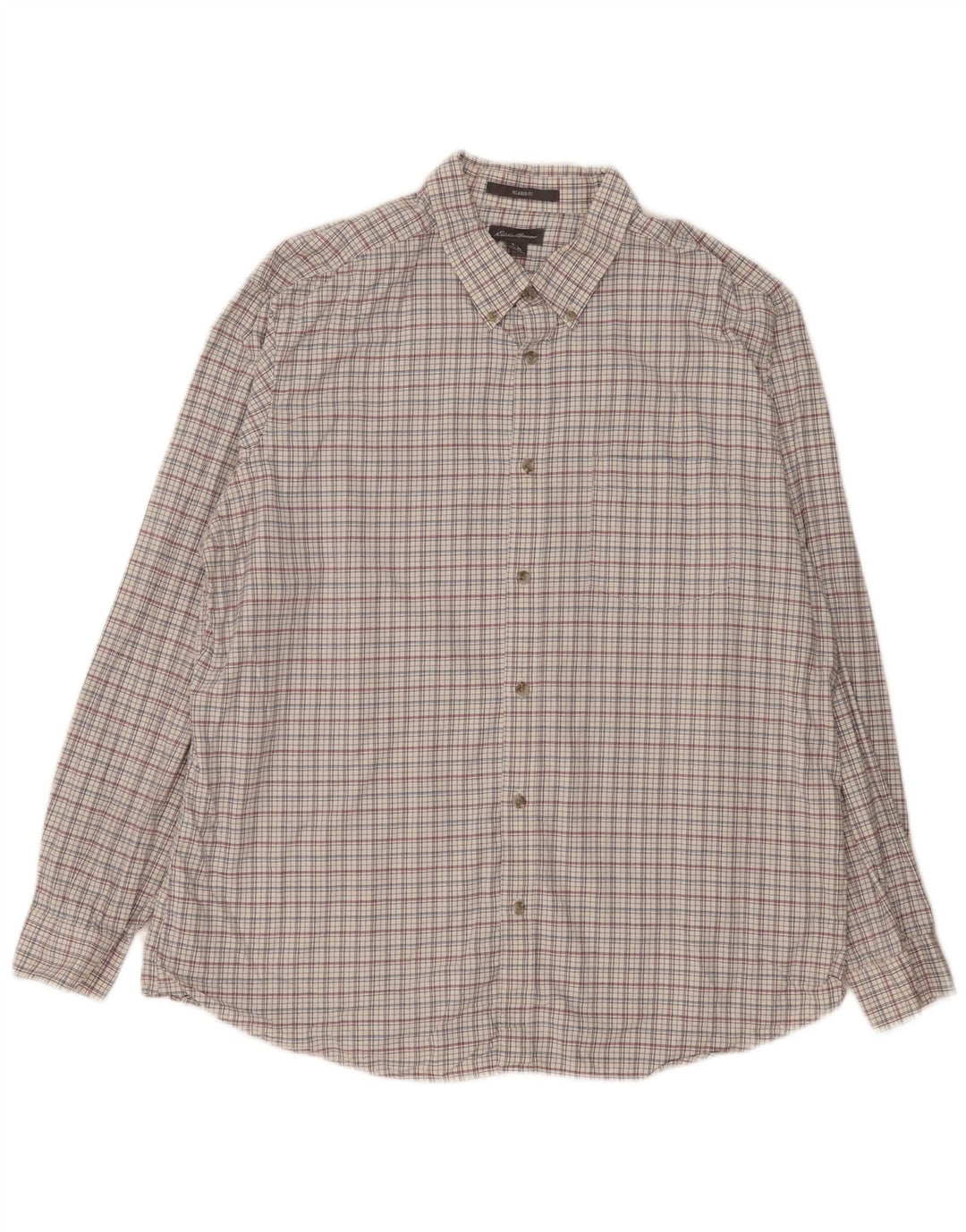 Camicia da uomo dalla vestibilità rilassata Eddie Bauer XL in cotone a quadri bianchi