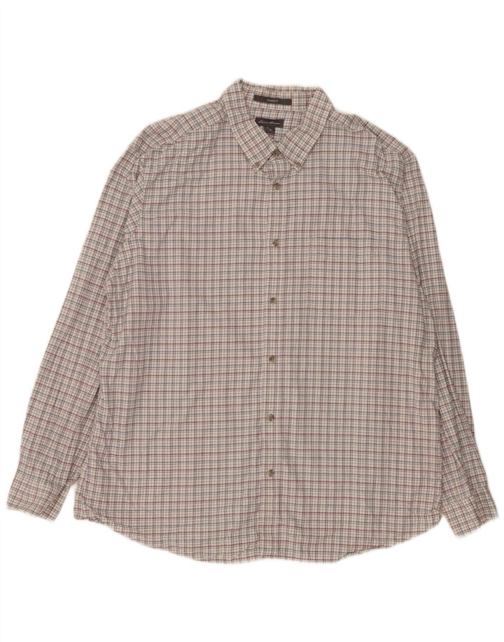 Camicia da uomo dalla vestibilità rilassata Eddie Bauer XL in cotone a quadri bianchi