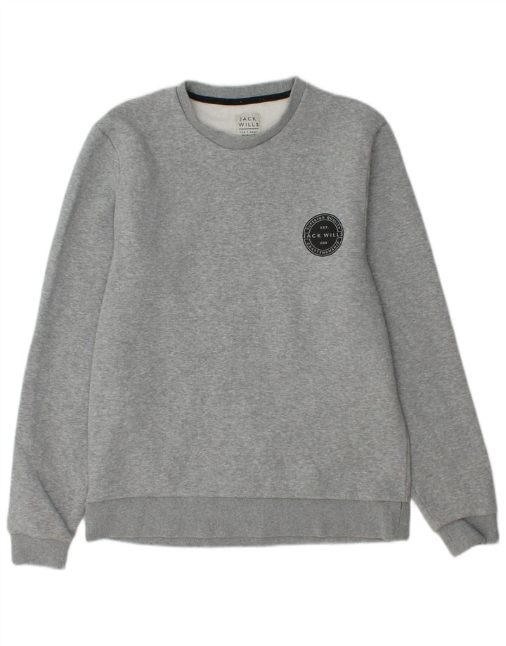 JACK WILLS Mens Graphic Sweatshirt Jumper Medium Grey Cotton