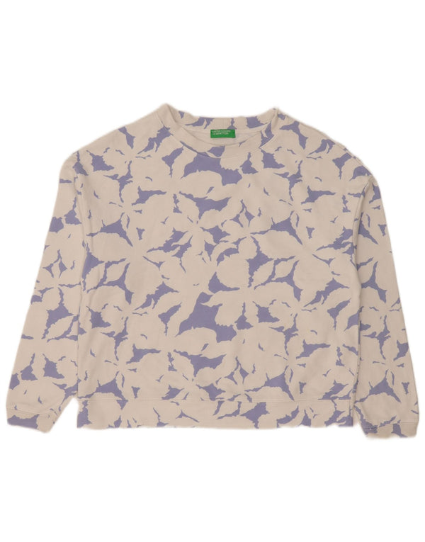 Felpa oversize da donna Benetton, maglione UK 10, piccolo cotone floreale bianco