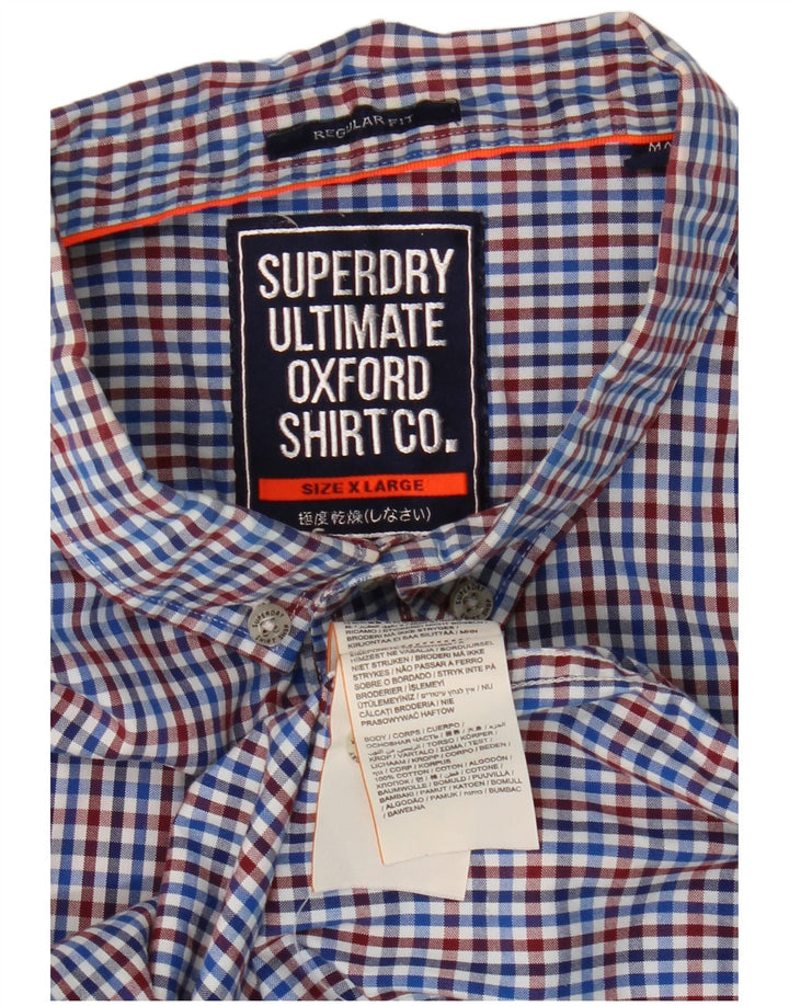Camicia da uomo Regular Fit Superdry XL in cotone a quadretti blu