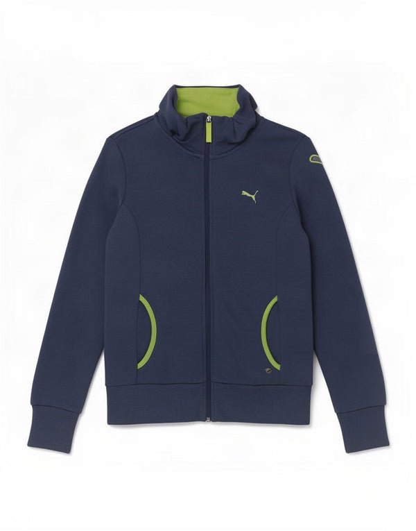 Puma Womens Graphic Tracksuit Top Jacket UK 12 Medium Navy Blue Cotton