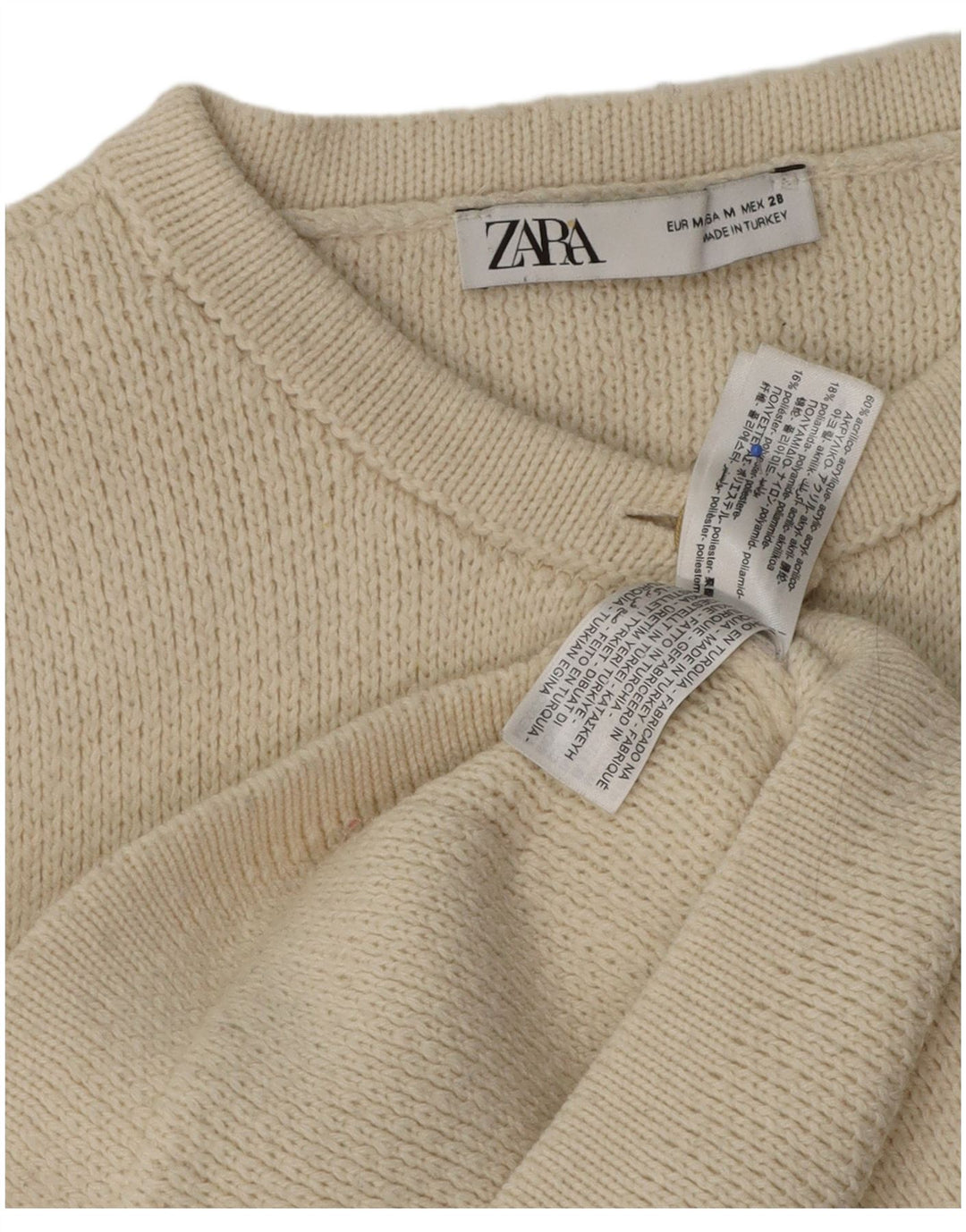 Maglione cardigan corto da donna Zara UK 14 medio bianco sporco