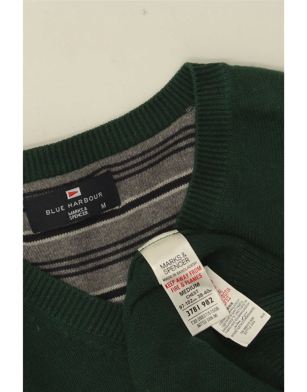 Maglione da uomo con scollo a V blu Harbour Marks & Spencer in cotone verde medio