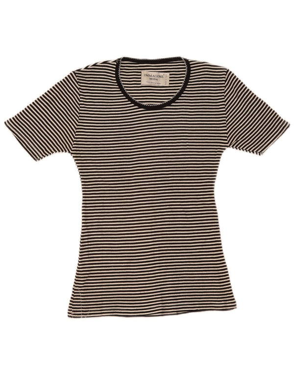 T-shirt vintage da donna Top UK 10 piccola a righe nere