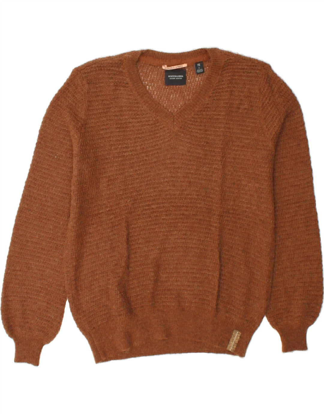 SCOTCH & SODA Womens V-Neck Jumper Sweater UK 16 Large Brown Polyester Vintage Scotch & Soda and Second-Hand Scotch & Soda from Messina Hembry 