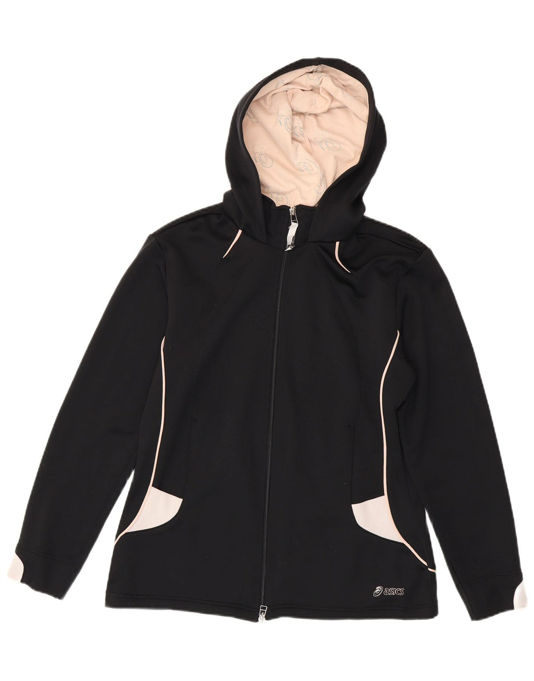 Felpa con cappuccio e zip da donna Asics UK 14 Medium Black Colourblock