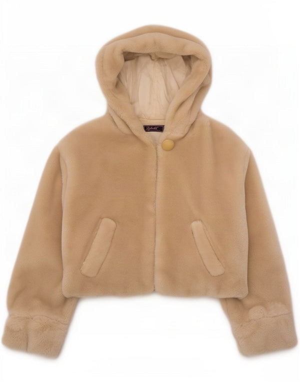 Giacca vintage da donna oversize in pelliccia sintetica con cappuccio UK 20 2XL Acrilico beige