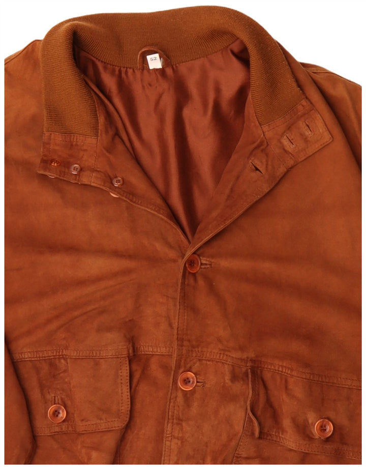 Giubbotto bomber vintage in pelle scamosciata da uomo IT 52 XL in pelle marrone