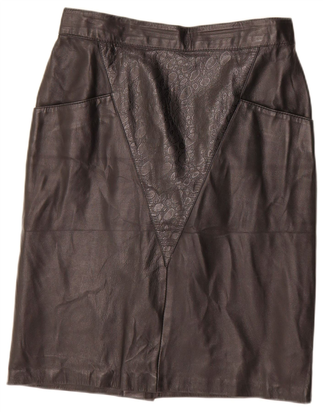 Gonna in pelle vintage da donna IT 44 media W28 in pelle nera geometrica