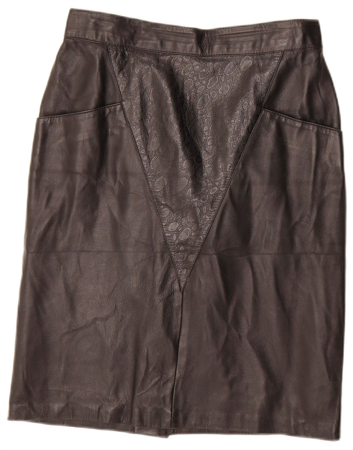 Gonna in pelle vintage da donna IT 44 media W28 in pelle nera geometrica