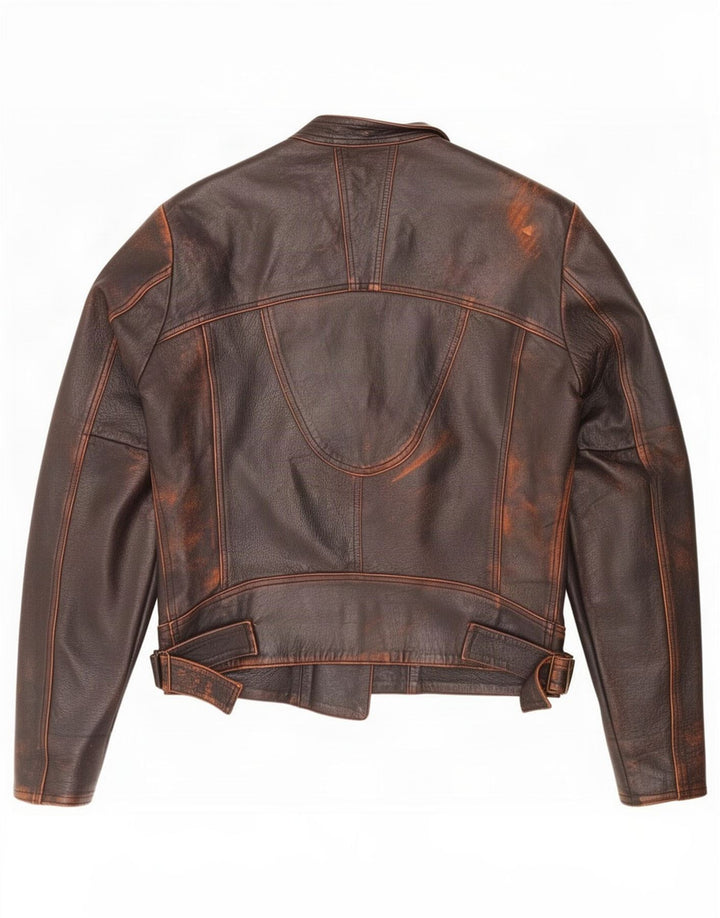 Genny Giacca da motociclista in pelle da uomo UK 38 Marrone medio