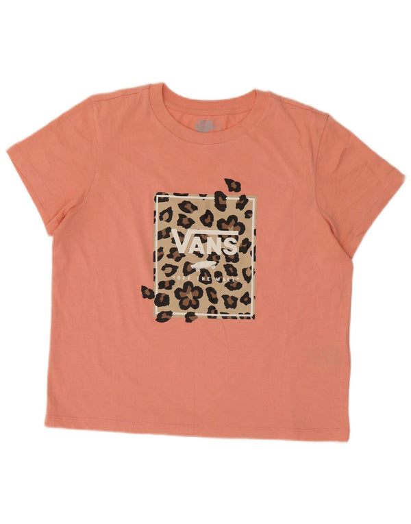 T-shirt grafica da donna Vans Top UK 16 grande rosa in cotone con stampa animalier