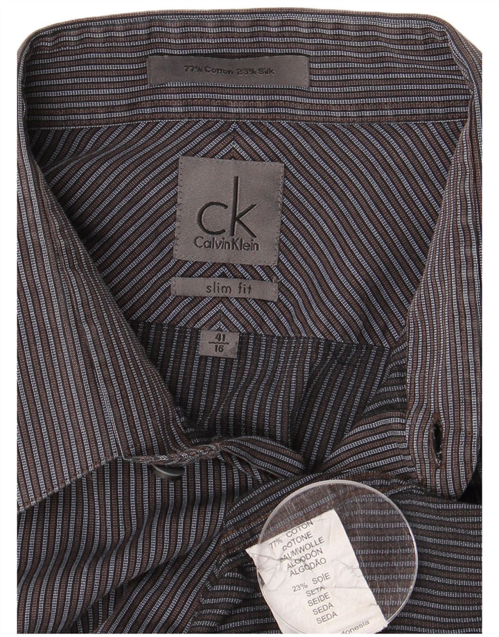 CALVIN KLEIN Camicia slim fit da uomo taglia 41 16 cotone a righe grandi grigie