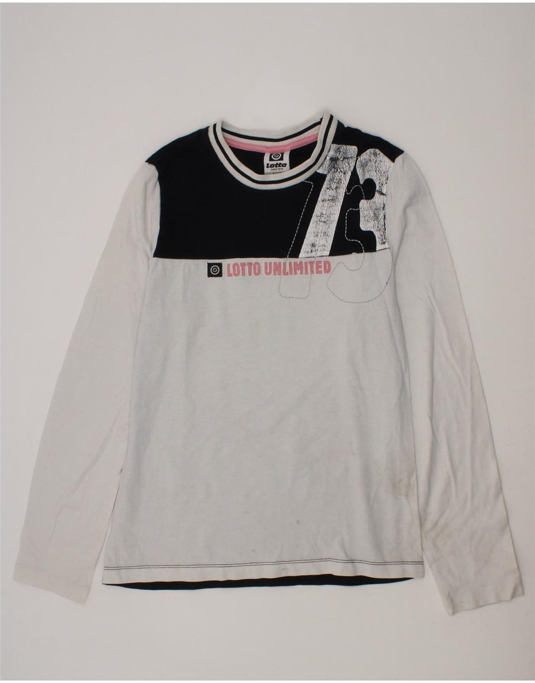 LOTTO Boys Graphic Top Long Sleeve 11-12 Years Medium  White Colourblock Vintage Lotto and Second-Hand Lotto from Messina Hembry 