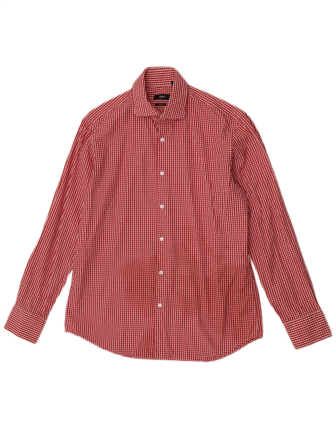 Camicia da uomo vestibilità regolare Hugo Boss taglia 41 16 grande cotone a quadretti rossi