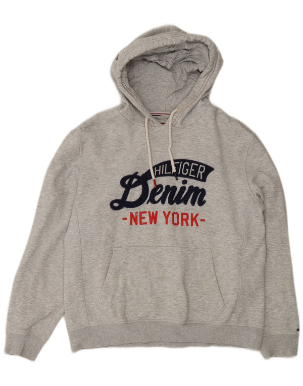 Maglione con cappuccio grafico da donna Tommy Hilfiger UK 16 grande cotone grigio