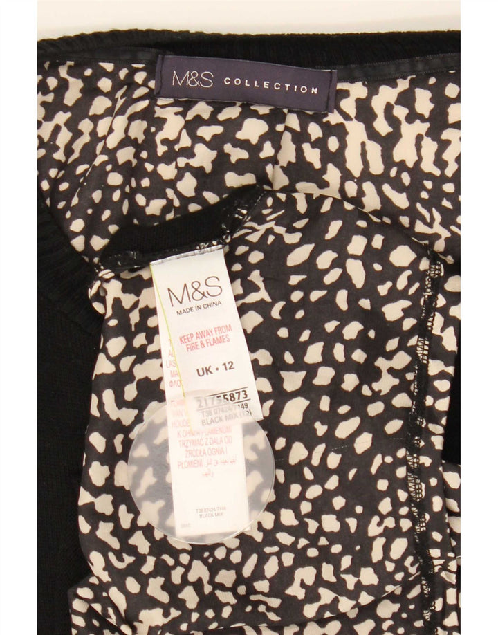 Marks & Spencer Top da donna a maniche lunghe UK 12 medio nero stampa animalier