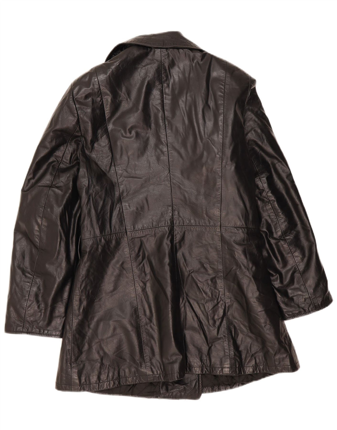 Cappotto vintage da donna in pelle doppio petto IT 44 medio nero