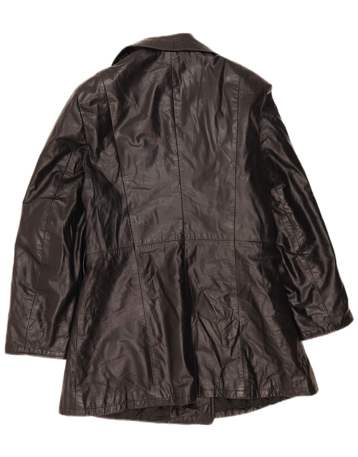 Cappotto vintage da donna in pelle doppio petto IT 44 medio nero