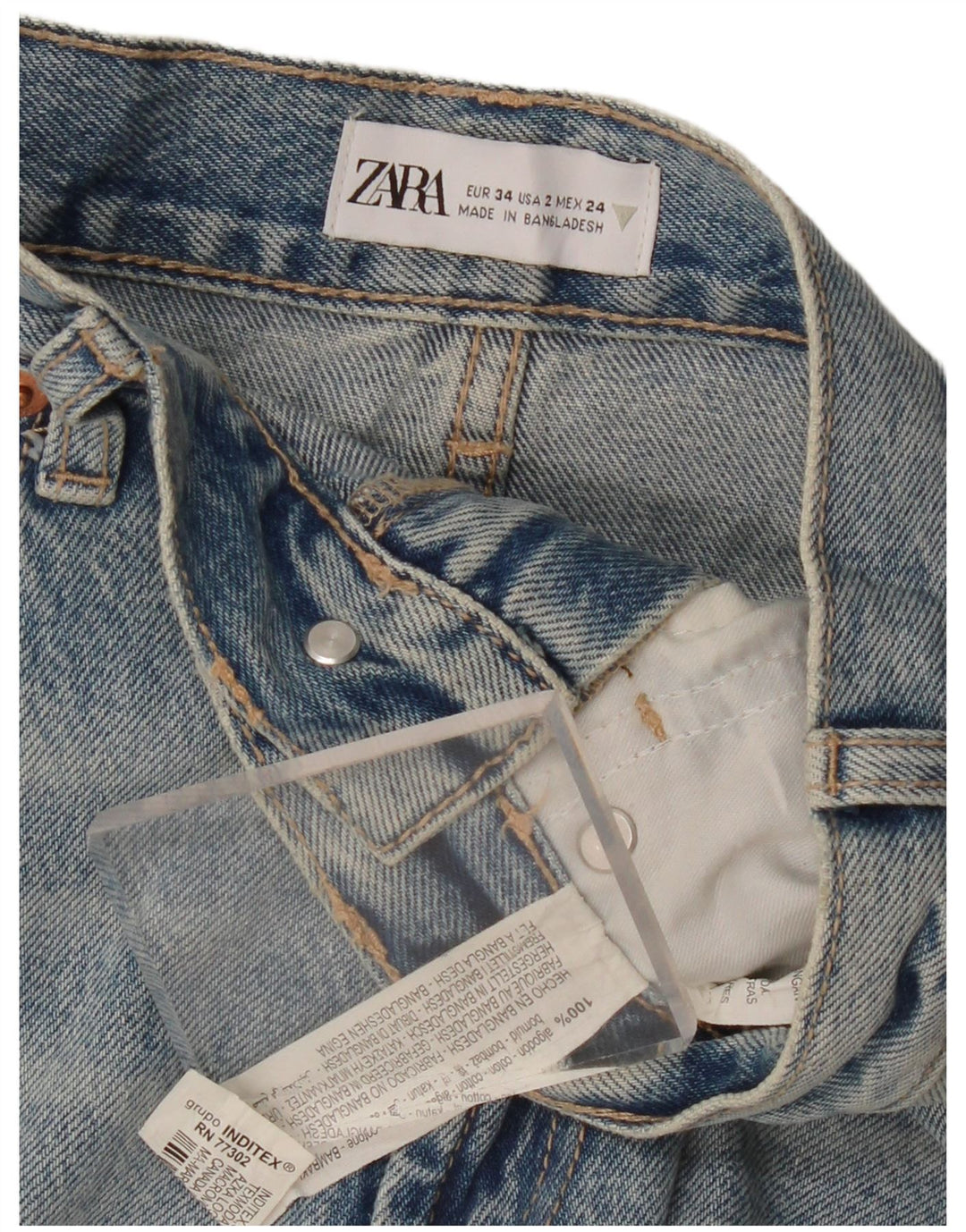Pantaloncini in denim effetto invecchiato a vita alta da donna ZARA EU 34 2XS W24 cotone blu