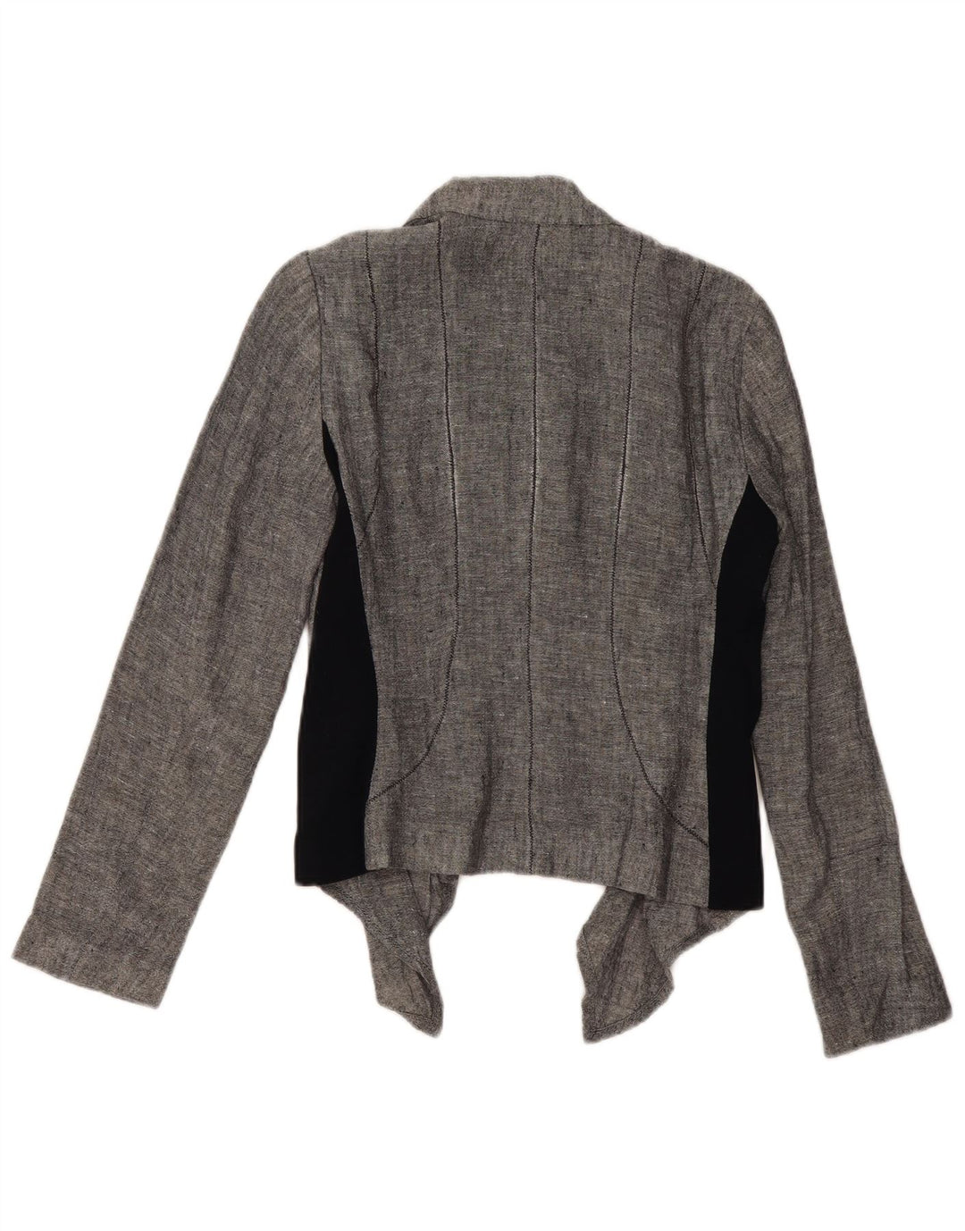 Giacca blazer da donna con cravatta frontale ZARA UK 14 Lino color block grigio medio