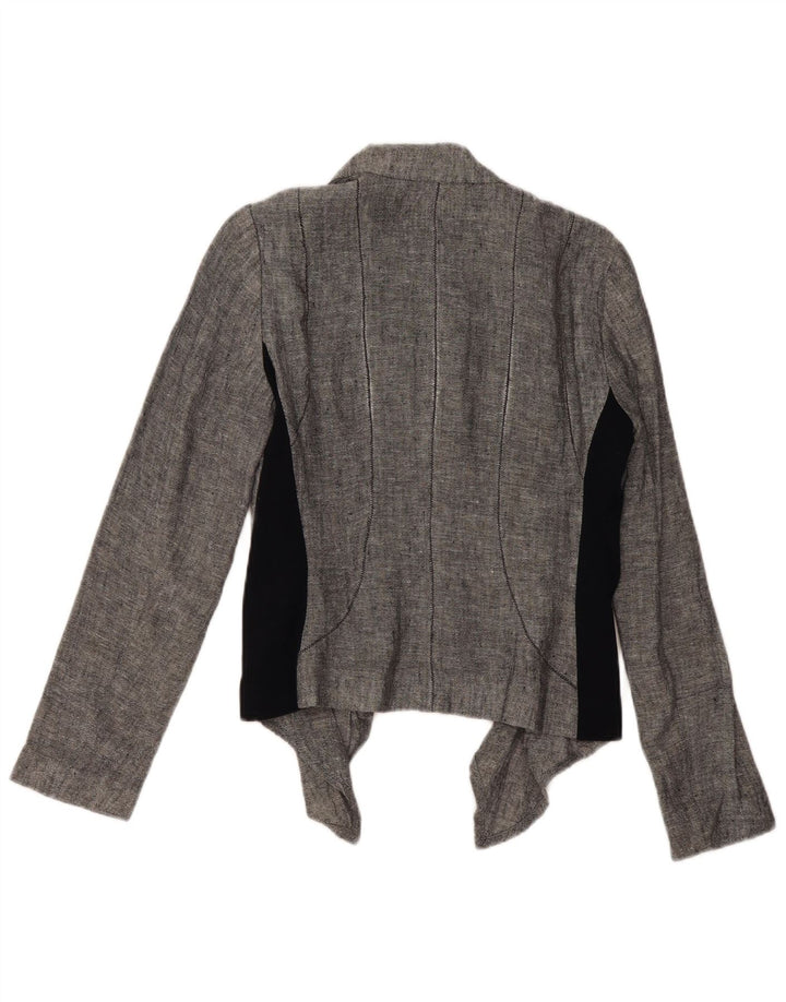 Giacca blazer da donna con cravatta frontale ZARA UK 14 Lino color block grigio medio